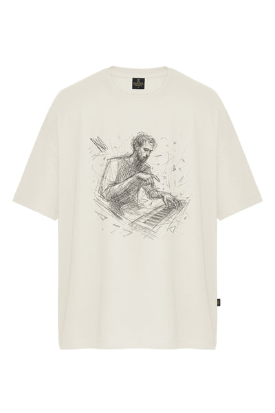 Kara Kalem Tasarım Oversize Tişört