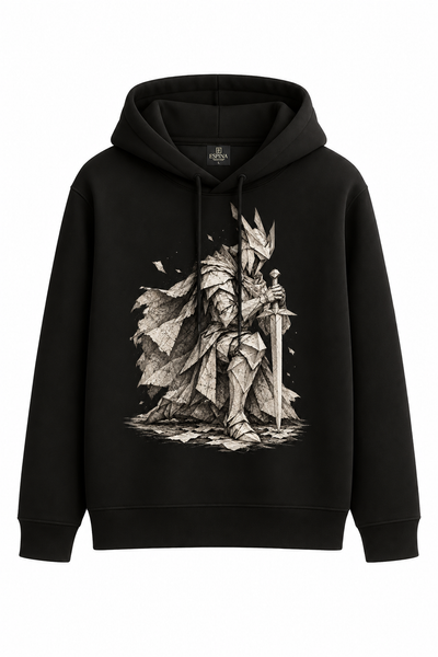 Origami Şövalye Baskılı Kapüşonlu Sweatshirt