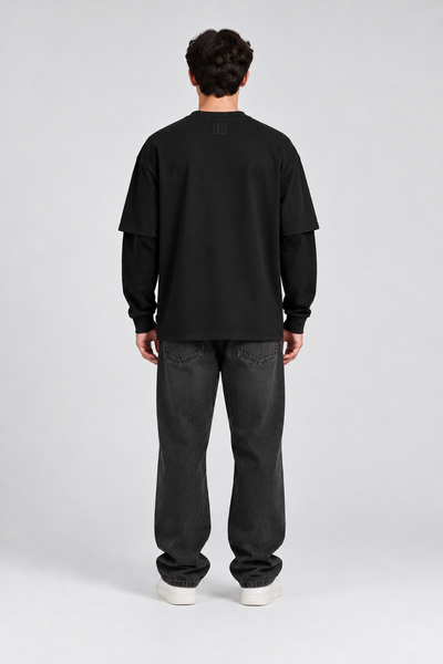 Midnight Society Ay Baskılı %100 Pamuk Çift Kollu Oversize Tişört