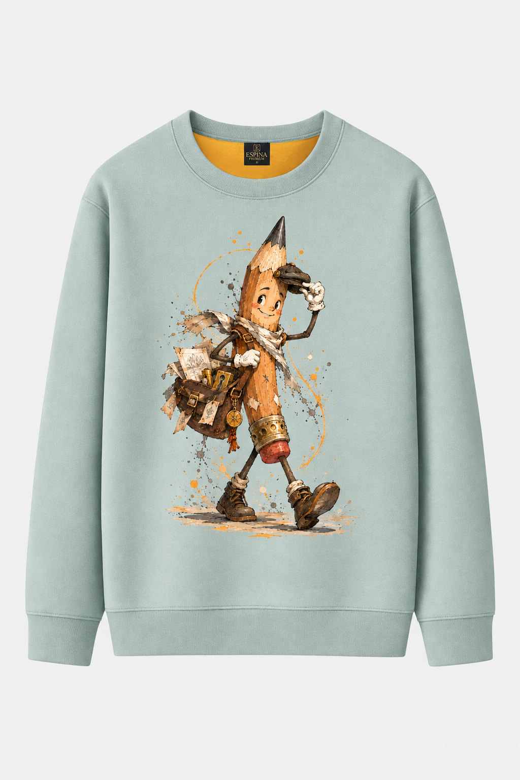 Gezgin Kalem Baskılı Bisiklet Yaka Sweatshirt