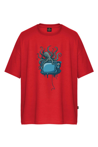 Oversize Ahtapot Baskılı Unisex Kısa Kollu Tişört