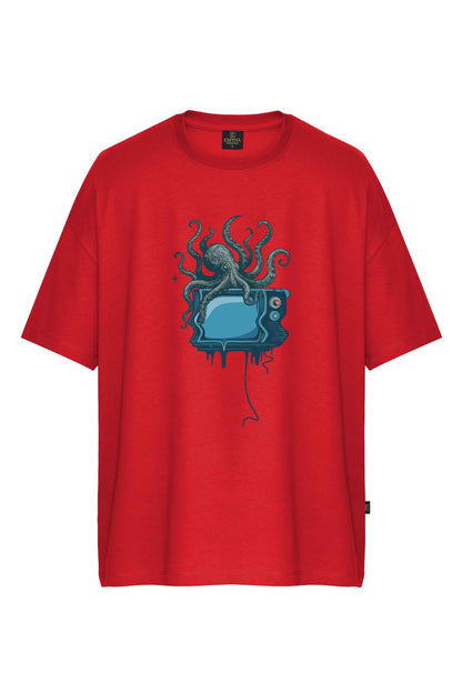Oversize Ahtapot Baskılı Unisex Tişört