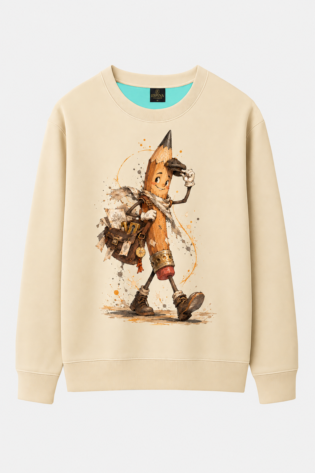 Gezgin Kalem Baskılı Bisiklet Yaka Sweatshirt