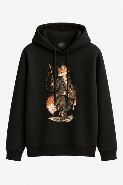 Gezgin Tilki Baskılı Kapüşonlu Unisex Sweatshirt