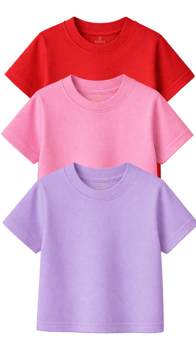 Kız Çocuk Bebek %100 Pamuk Basic Tişört 3'lü Set