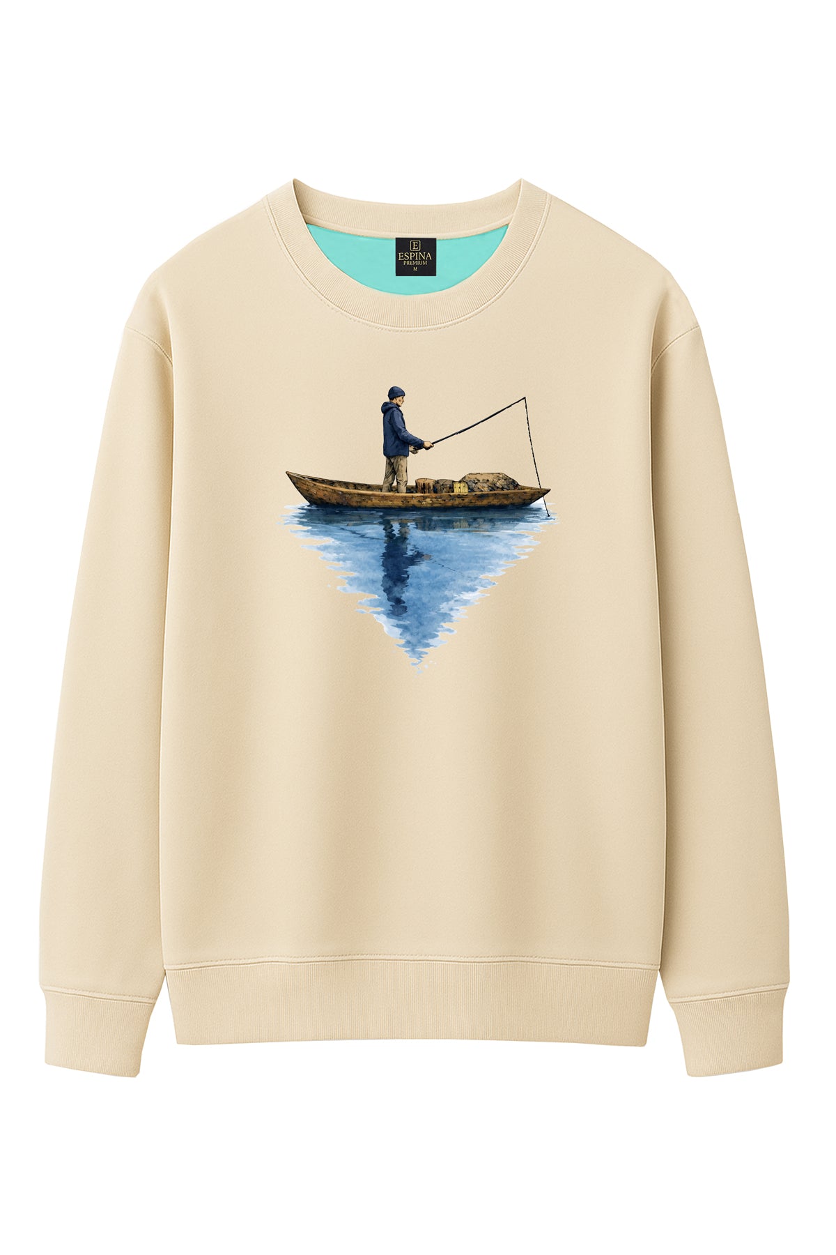 Unisex Kayık Üzerinde Adam Baskılı Sweatshirt