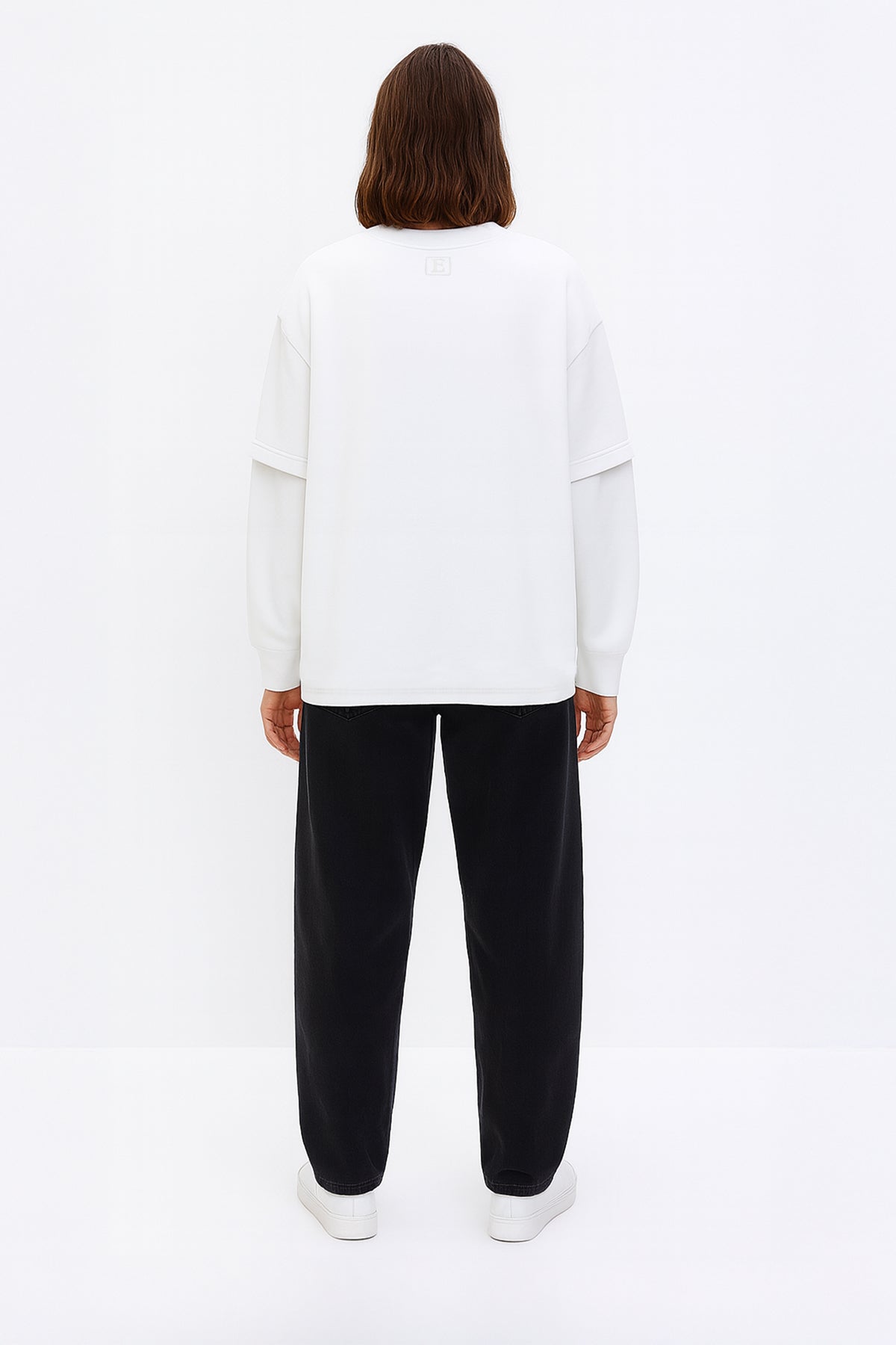 Çift Kollu Basic Oversize Tişört Beyaz