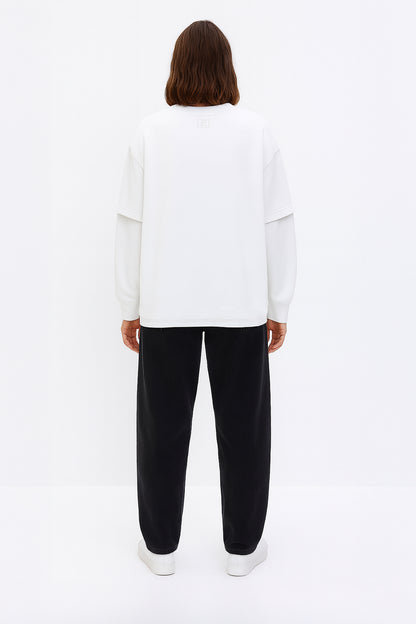 Çift Kollu Basic Oversize Tişört Beyaz