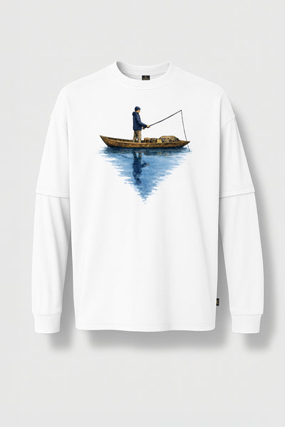 Unisex Sweatshirt with Man on a Boat Print