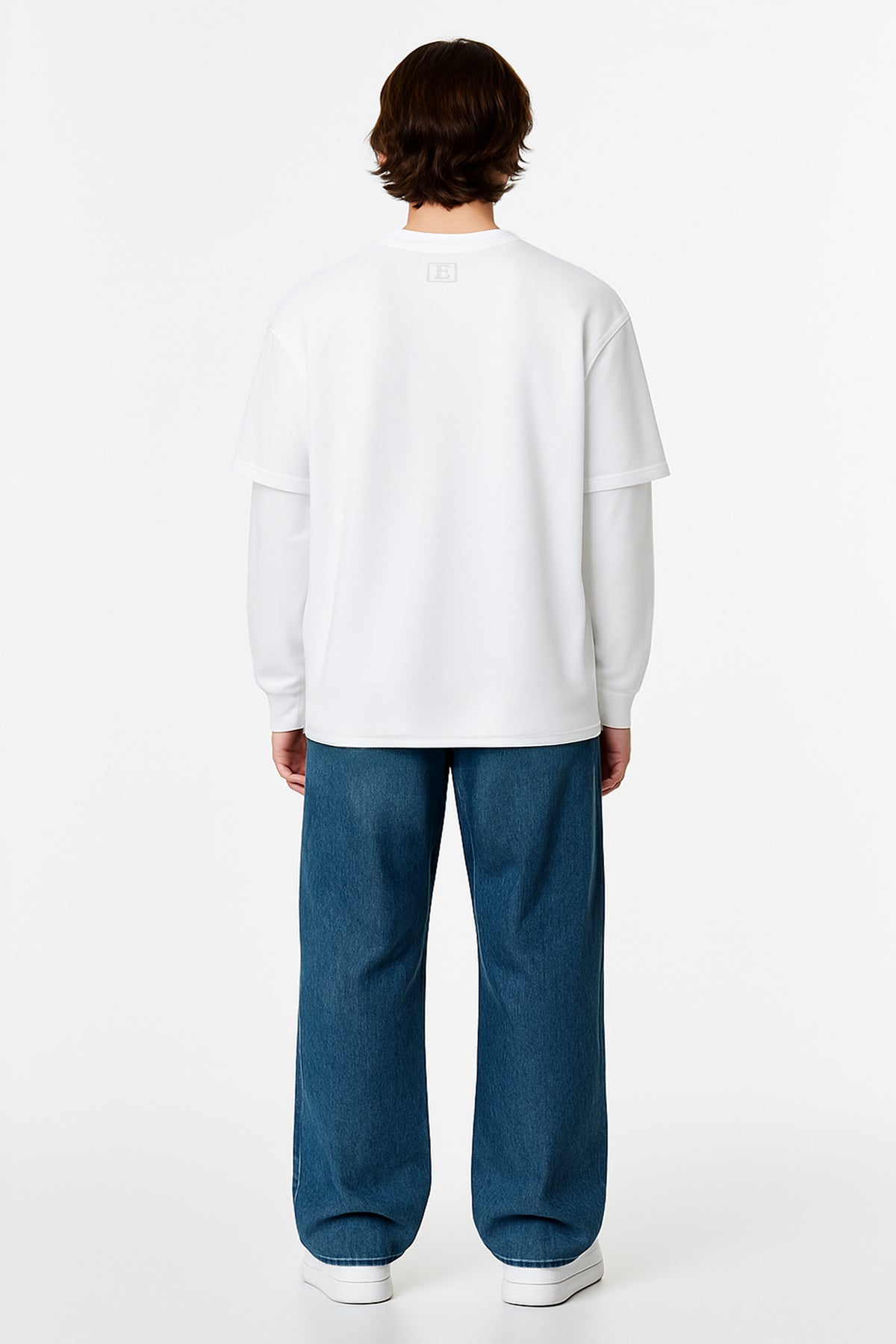 Çift Kollu Basic Oversize Tişört Beyaz