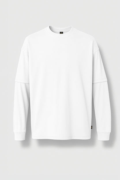 Çift Kollu Basic Oversize Tişört Beyaz