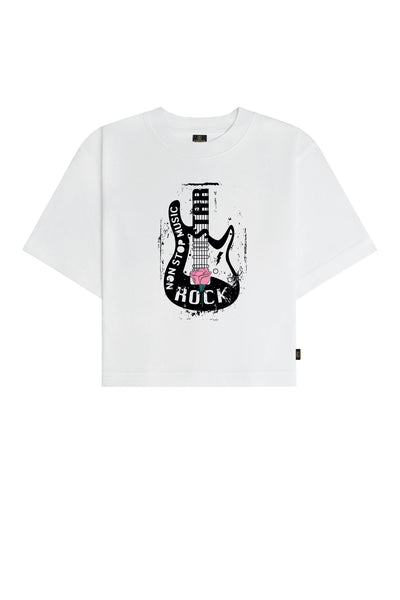 Rock Gitar Baskılı Crop Tişört