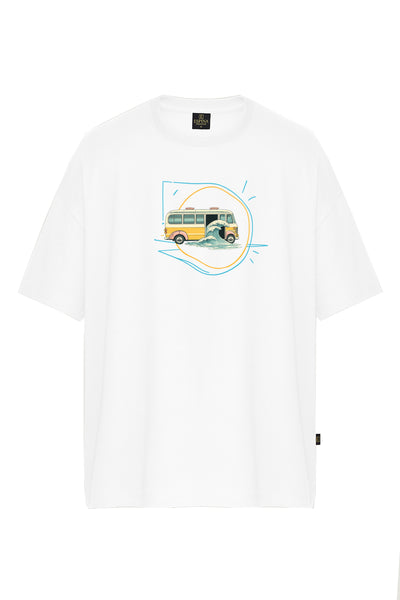 Unisex Otobüs Baskılı Oversize Tişört