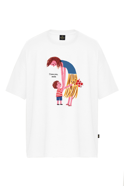 Oversize I love you Mom Erkek Çocuk Baskılı Kısa Kollu Tişört