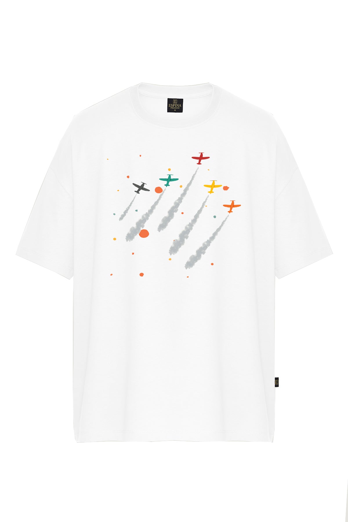 Erkek Uçak Figürlü Baskılı Oversize Kısa Kollu Tişört
