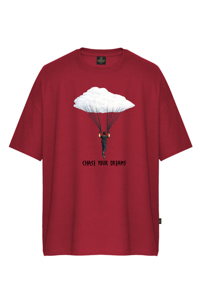 Erkek Chase Your Dreams Bulut Baskılı Oversize T-Shirt