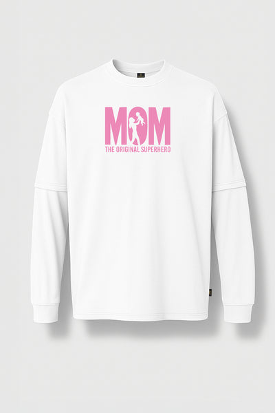Long-Sleeved Mom Superhero Print Oversize T-Shirt