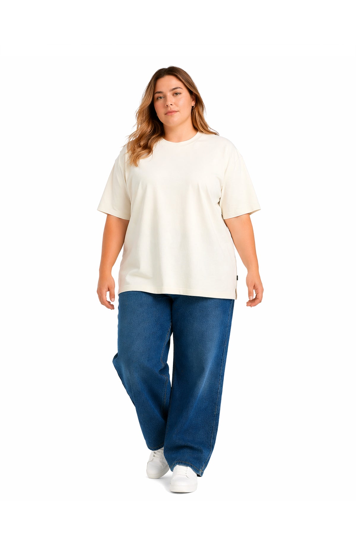 Kadın Basic Oversize Büyük Beden Kısa Kollu Tişört