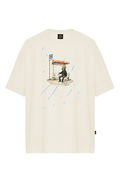 Erkek Çiçek Adam Baskılı Oversize Kısa Kollu Tişört