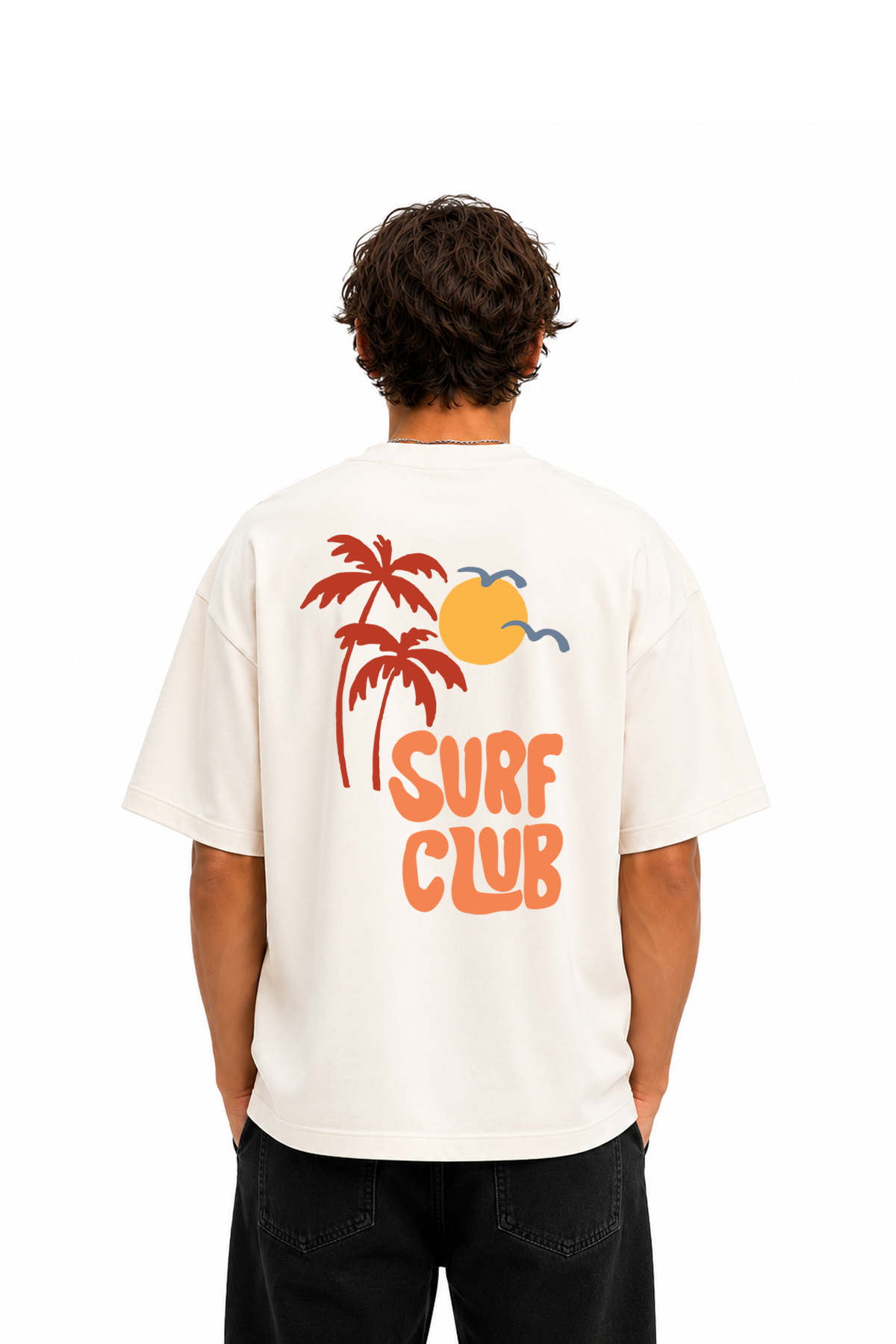 Surf Club Baskılı Oversize Kısa Kollu Tişört