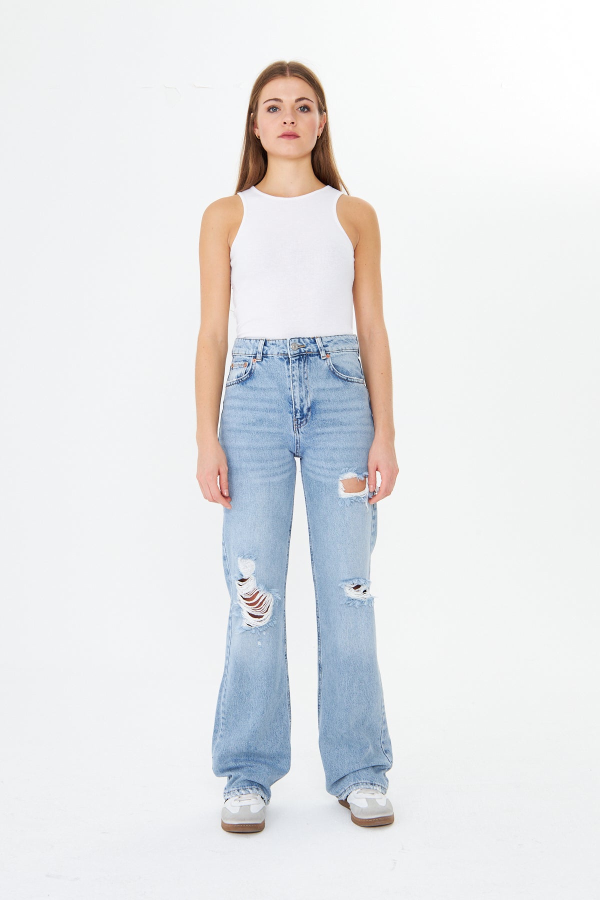Yüksek Bel Yırtık Wide Leg Jean 00040