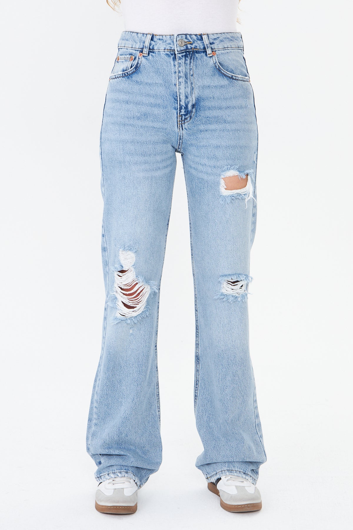 Yüksek Bel Yırtık Wide Leg Jean 00040