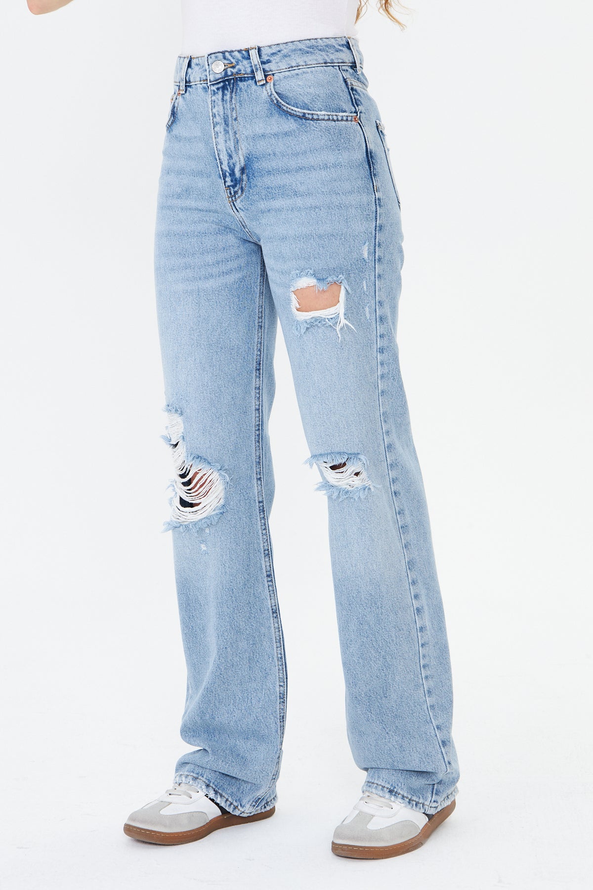 Yüksek Bel Yırtık Wide Leg Jean 00040