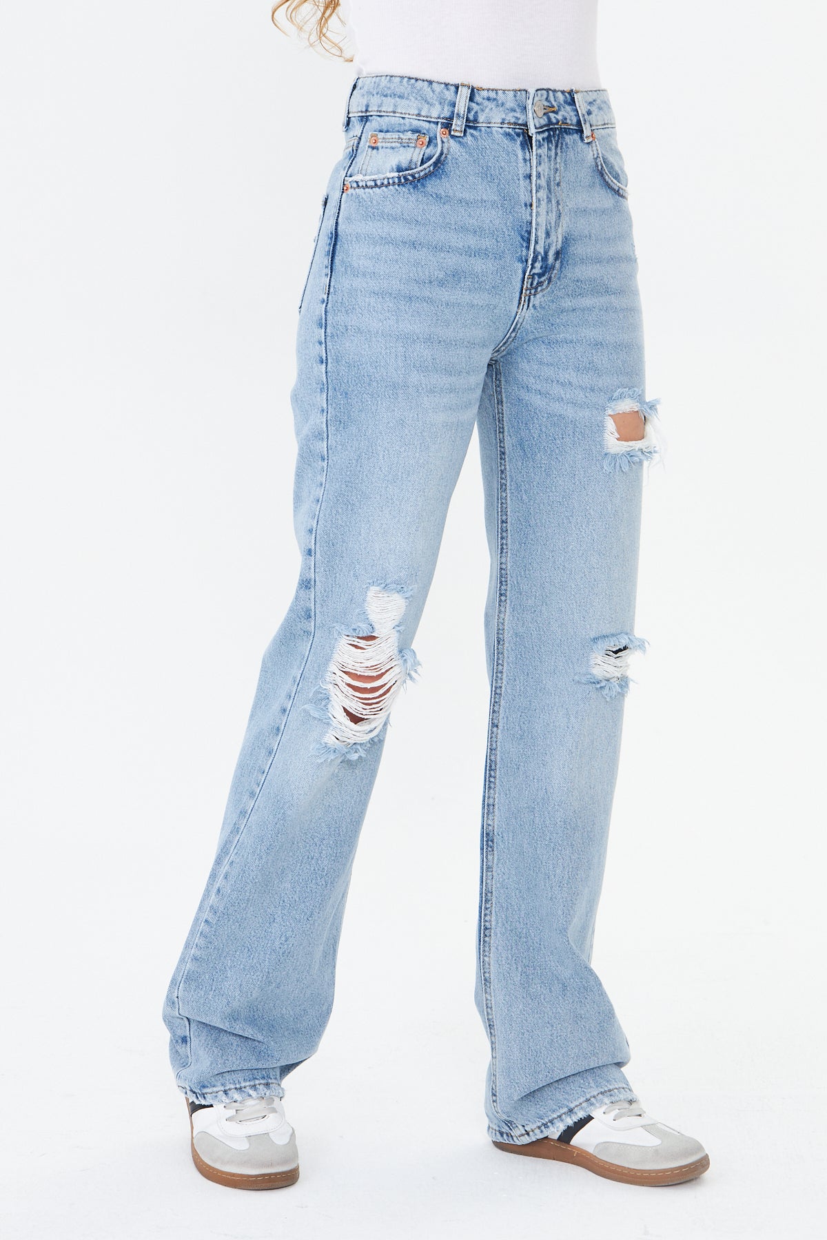 Yüksek Bel Yırtık Wide Leg Jean 00040