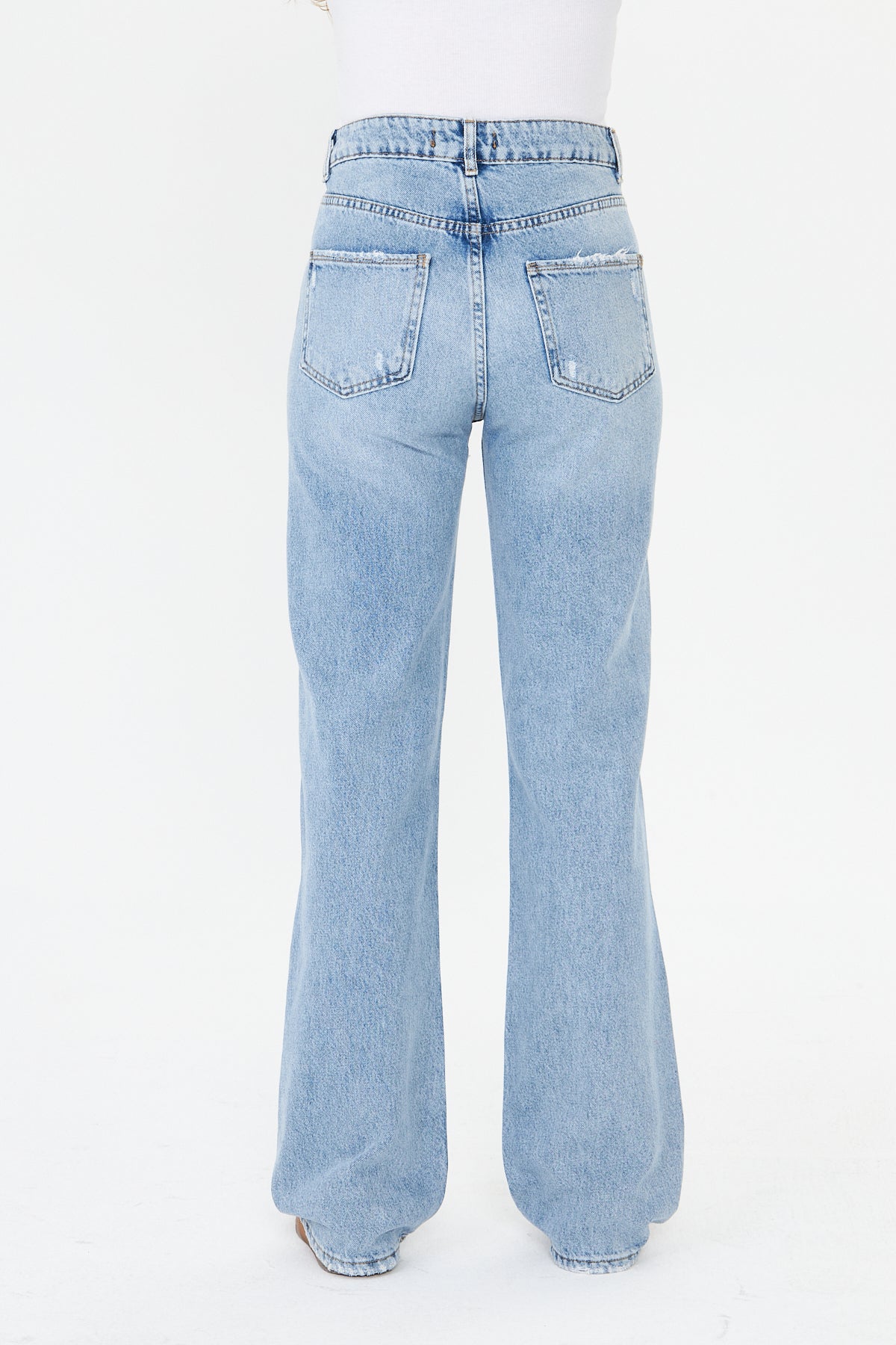 Yüksek Bel Yırtık Wide Leg Jean 00040