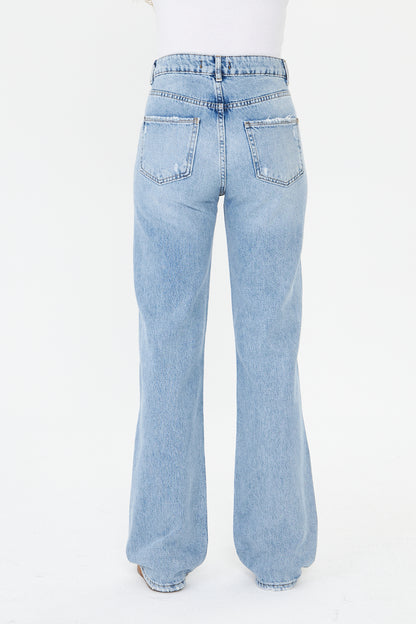 Yüksek Bel Yırtık Wide Leg Jean 00040