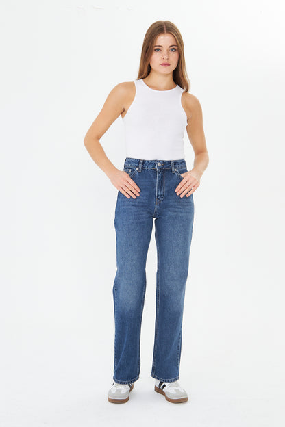 Yüksek Bel Düz Paça Jean 00037