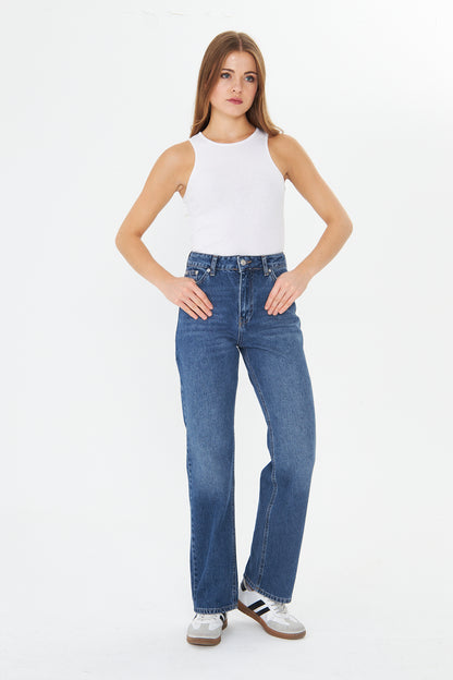 Yüksek Bel Düz Paça Jean 00037