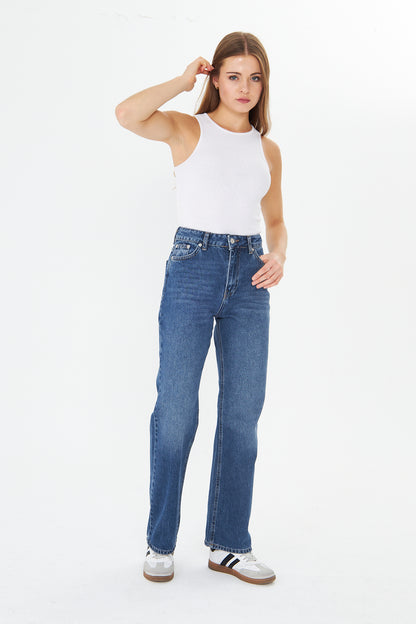 Yüksek Bel Düz Paça Jean 00037