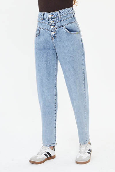 Yüksək Bel Düyməli Ana Jeans 00036