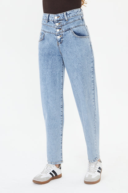 Yüksek Bel Düğmeli Mom Jean 00036