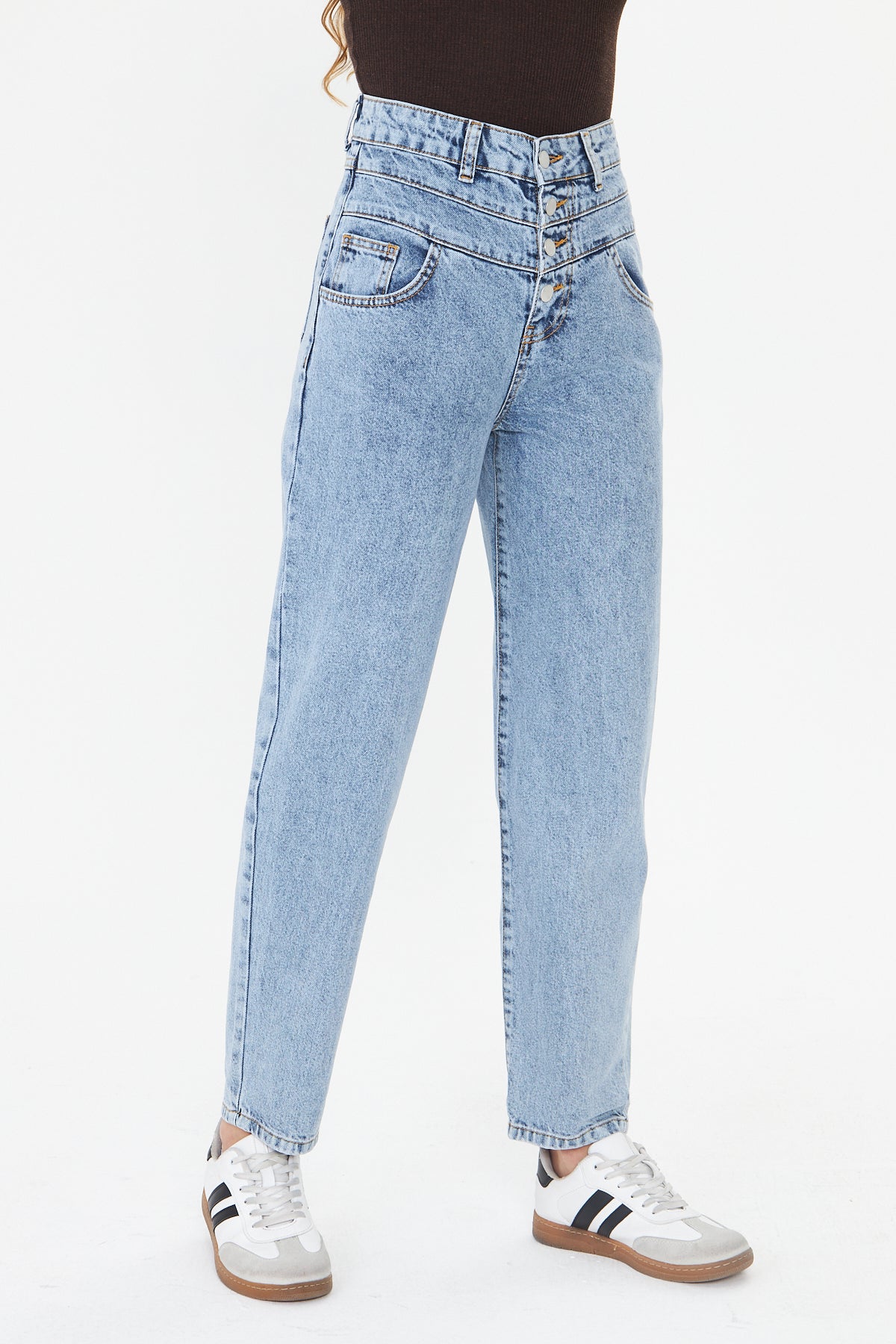 Yüksek Bel Düğmeli Mom Jean 00036