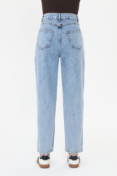 Yüksək Bel Düyməli Ana Jeans 00036