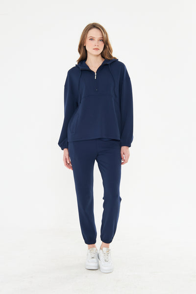 Kadın Double Face Interlok Relax Fit Hoodie & Jogger Set