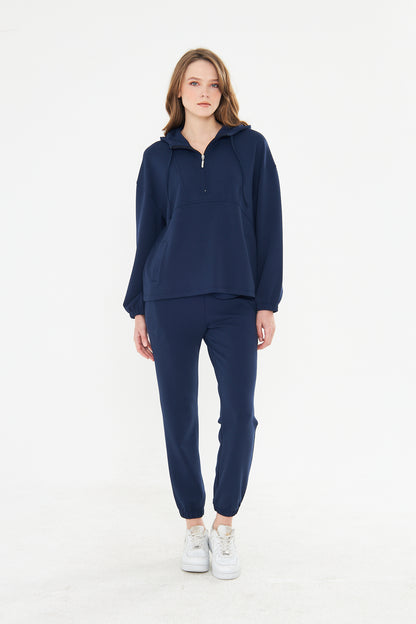 Kadın Double Face Interlok Relax Fit Hoodie & Jogger Set