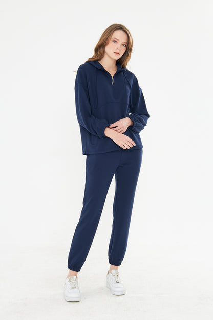 Kadın Double Face Interlok Relax Fit Hoodie & Jogger Set