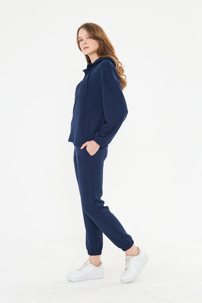 Kadın Double Face Interlok Relax Fit Hoodie & Jogger Set