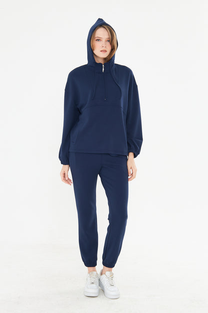 Kadın Double Face Interlok Relax Fit Hoodie & Jogger Set