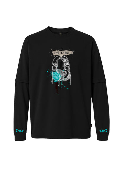 Feel The Beat Baskılı Oversize Uzun Kollu Tişört