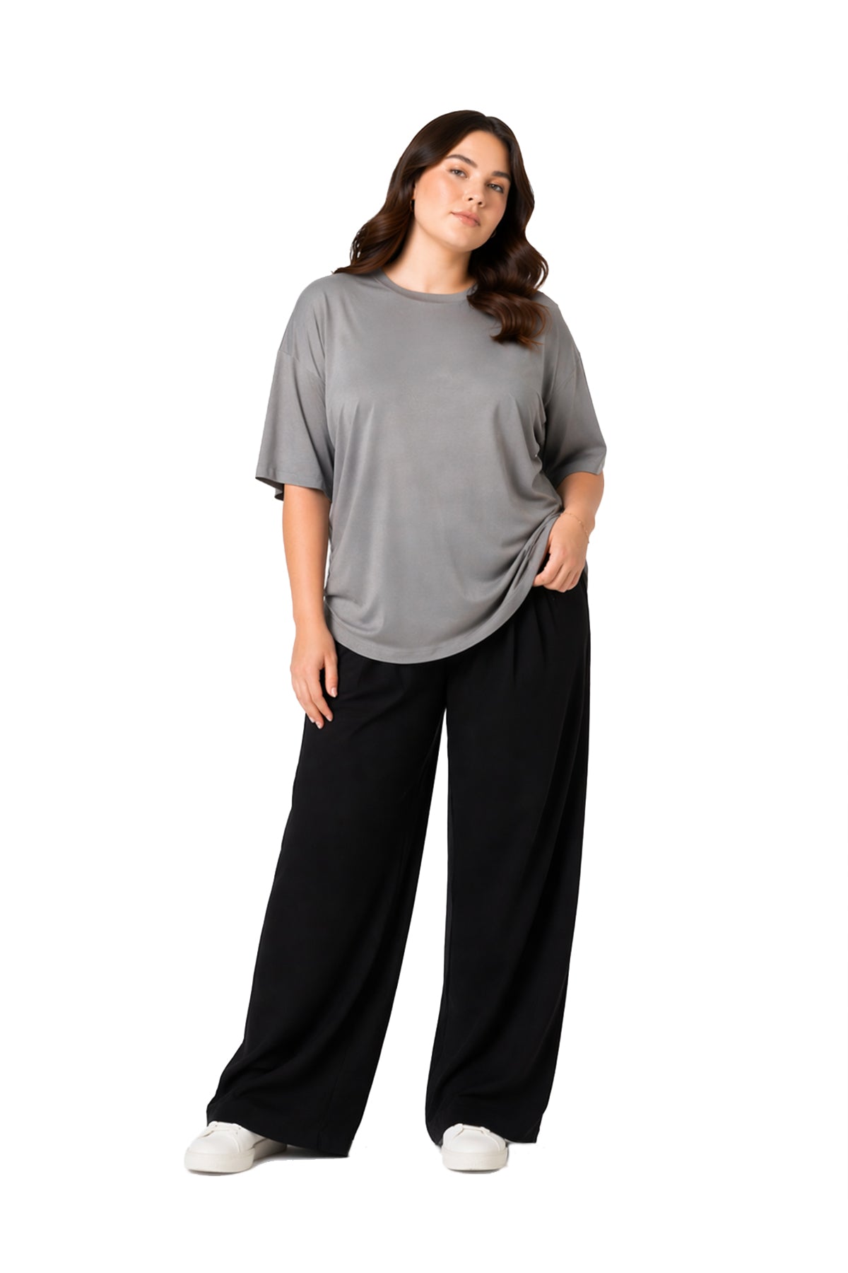 Kadın Basic Oversize Büyük Beden Kısa Kollu Tişört