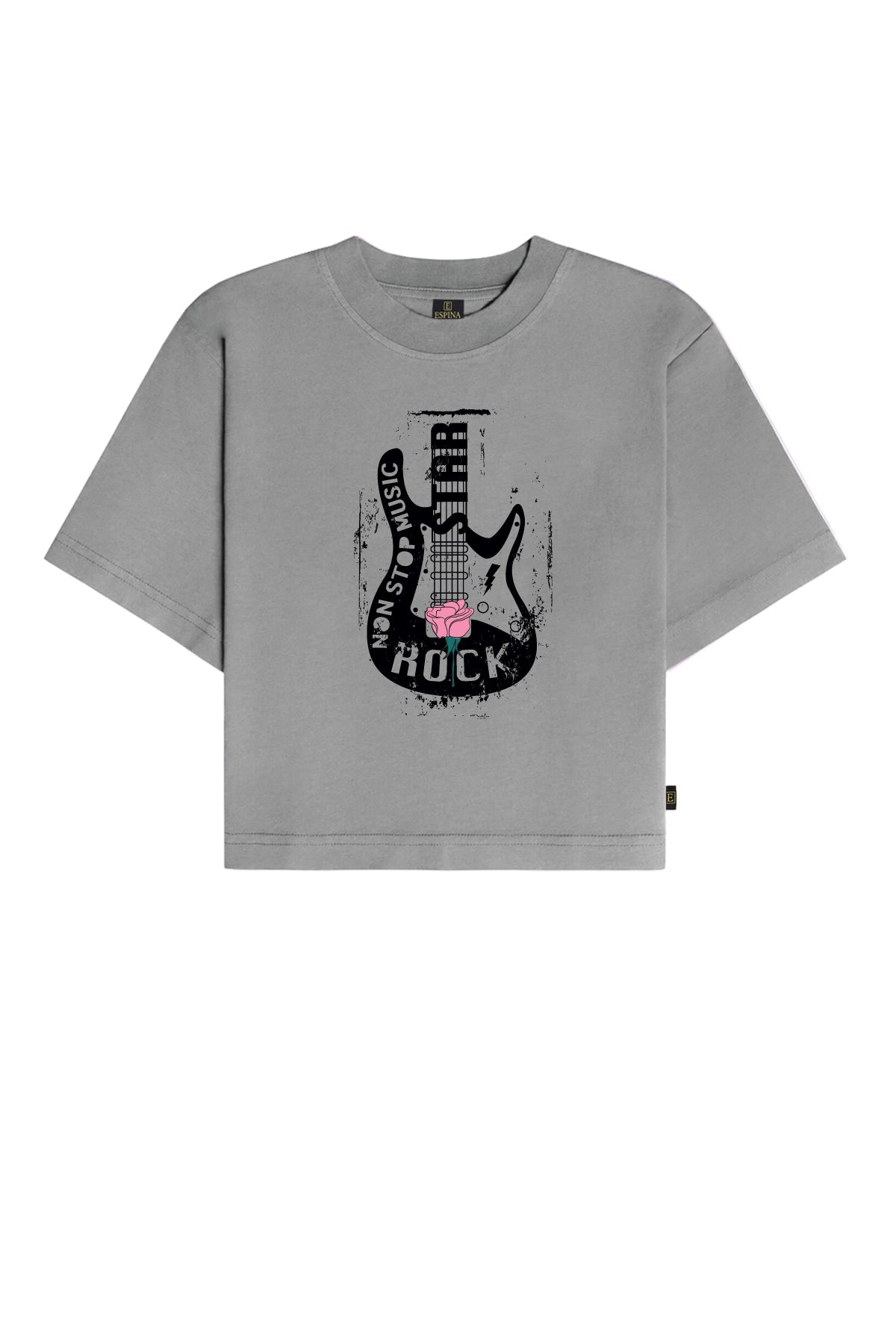 Rock Gitar Baskılı Crop Tişört