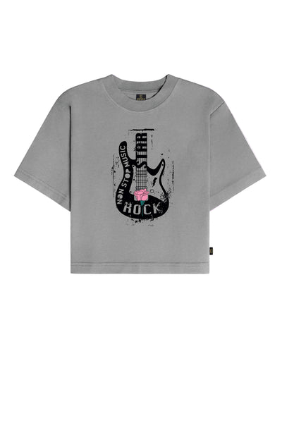 Rock Gitar Baskılı Crop Tişört