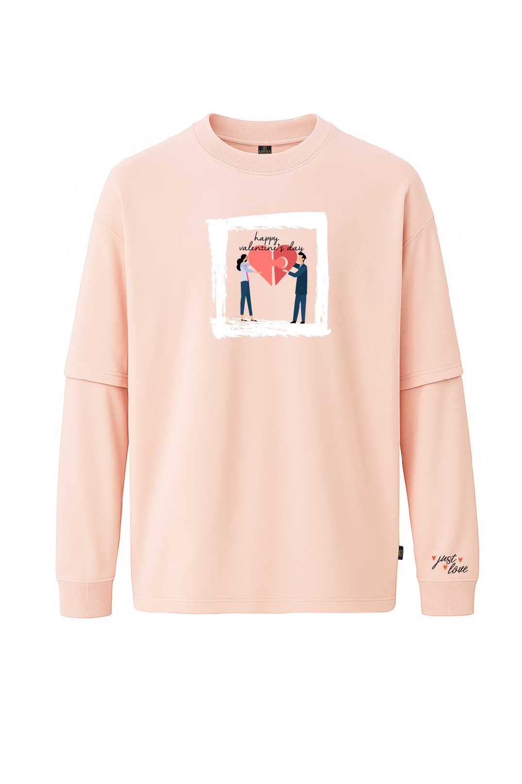 Uzun Kollu Happy Valentine's Baskılı Oversize Tişört