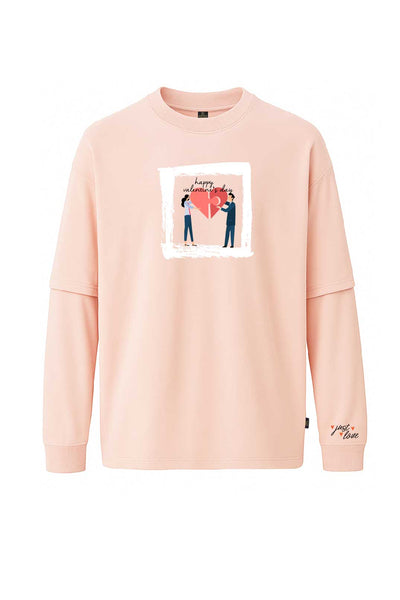 Double Sleeve Happy Valentine's Print Oversize T-Shirt