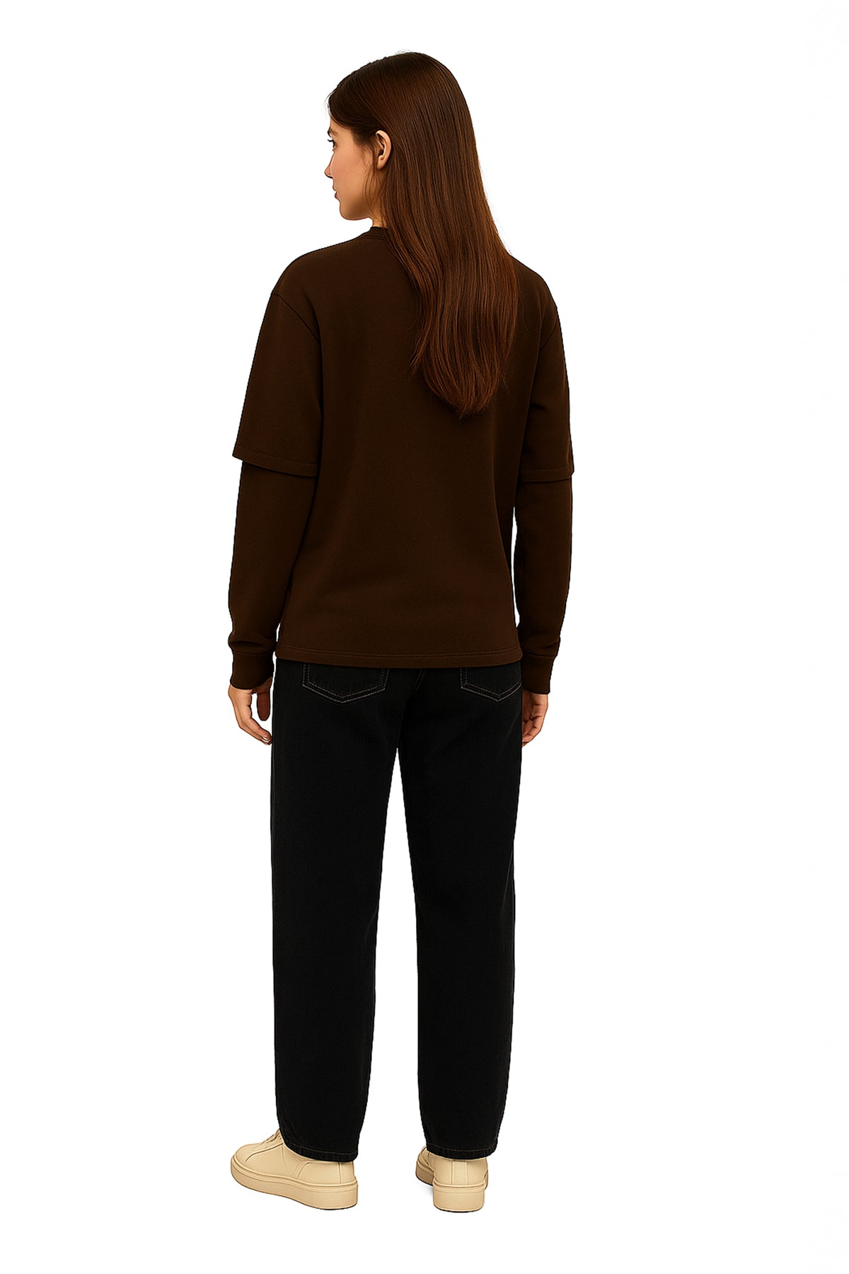 Çift Kollu Basic Oversize Tişört Kahverengi