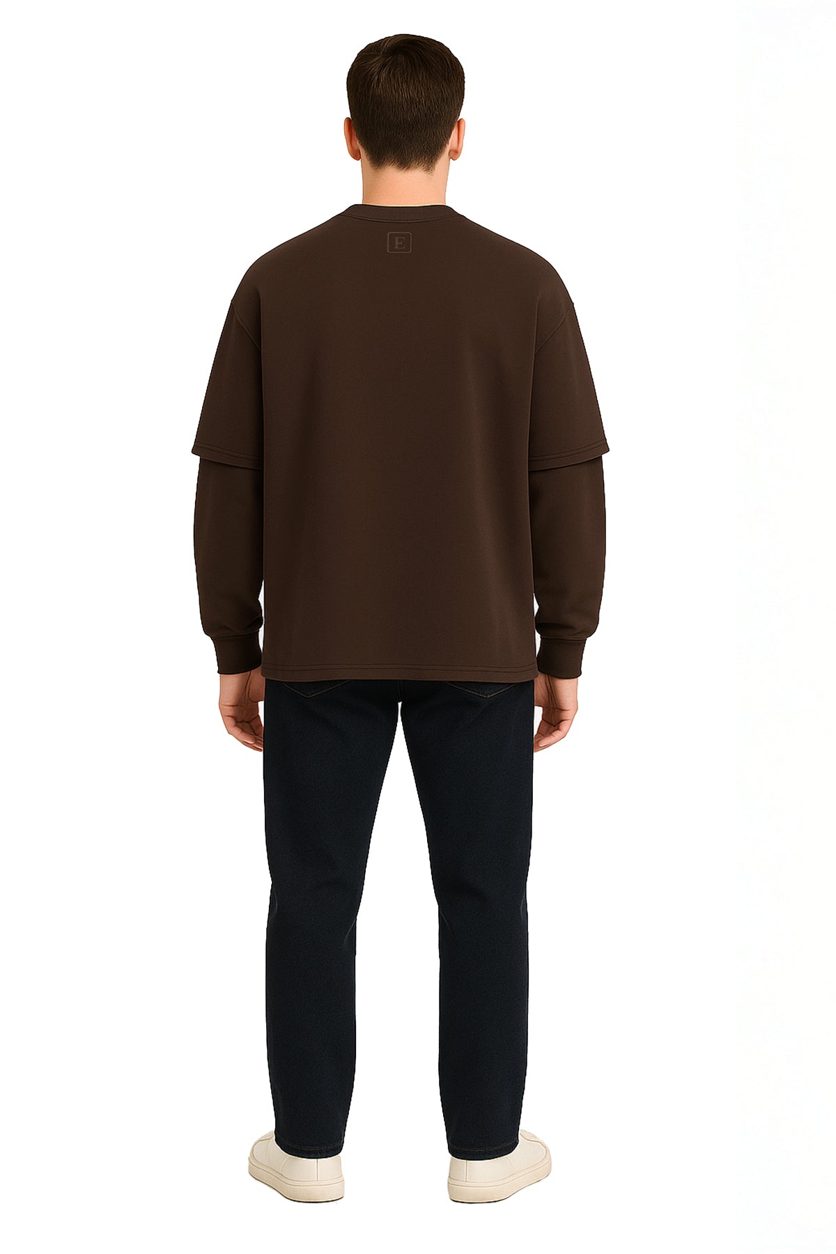 Çift Kollu Basic Oversize Tişört Kahverengi